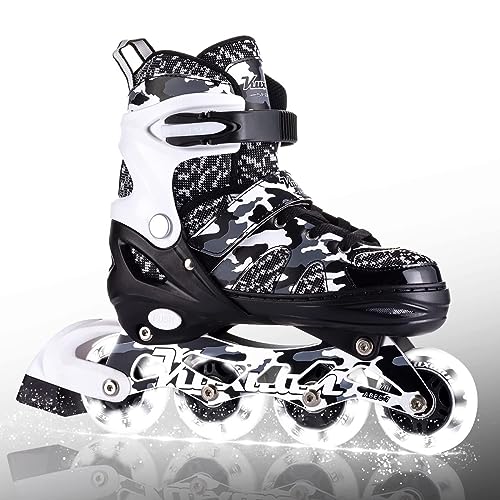 Boys Adjustable Inline Skates with Light Up Wheels - Large Black