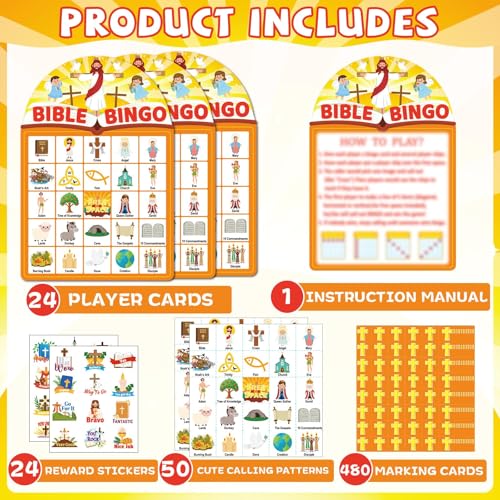 Bible Theme Bingo Game for Adults - Christian Party Game with Reward Stickers - 39 Pcs