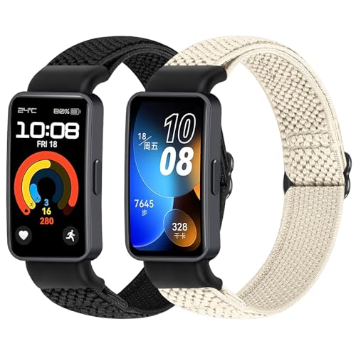 Elastic Nylon Sport Band for Fitness Tracker - 2 Pack Black & Beige
