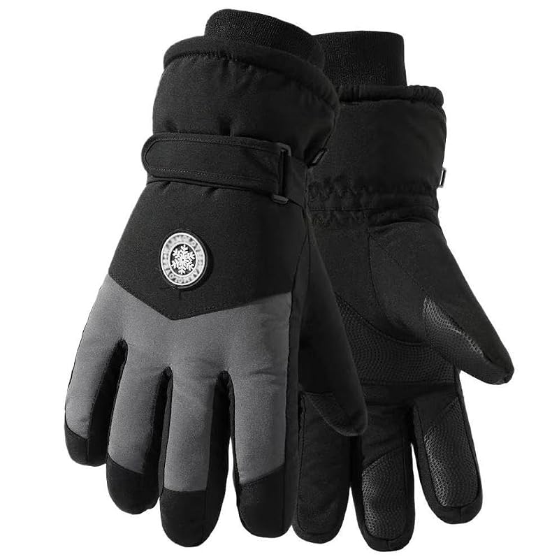 Warm Touchscreen Ski Gloves for Men & Women - Black+Gray, Medium