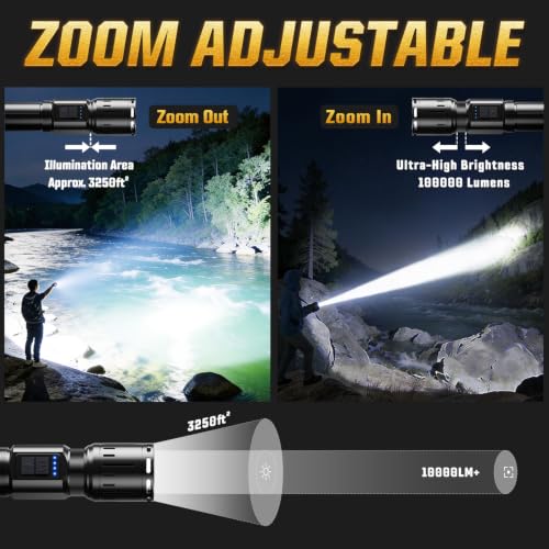 Svoko Black High-Lumen Rechargeable Tactical LED Flashlight with COB Side Light