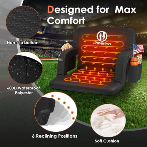 Heated Stadium Seats for Bleachers with Power Bank - Black 2pc, 23"