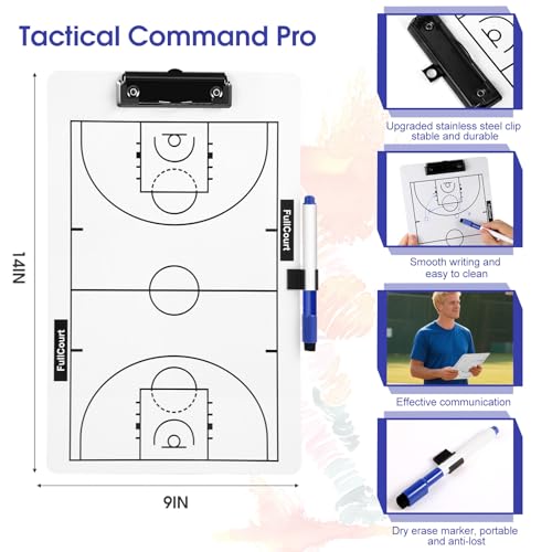 Basketball Coaching Clipboard - Double-Sided Dry Erase Board with Marker Holder