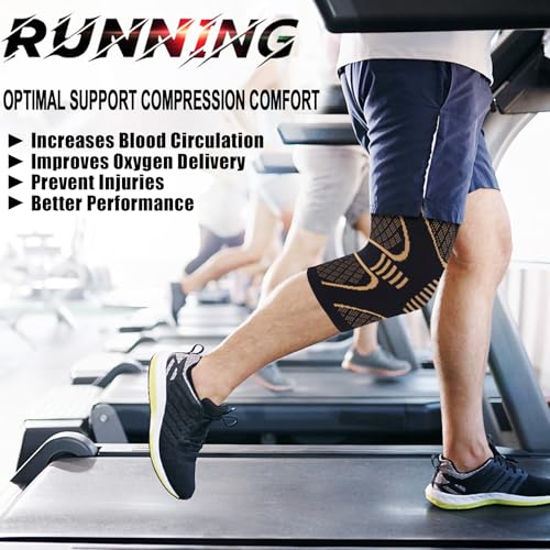 Copper Knee Brace Compression Sleeve Support - 2 Pack