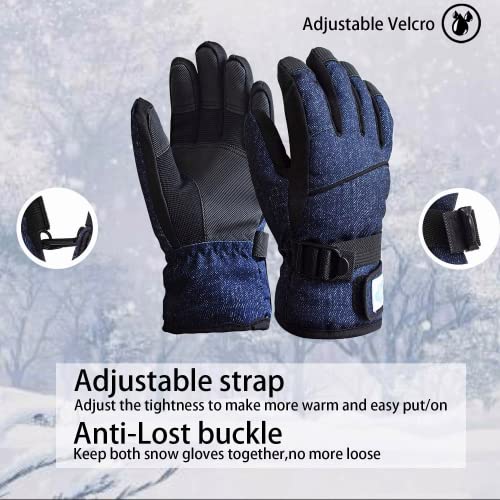 Kids Waterproof Winter Snow Mittens with Long Cuff - Jean Blue, 6-8T