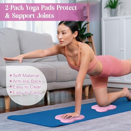 Yoga Block and Knee Pad Set with Strap - 5 Pcs - Pink