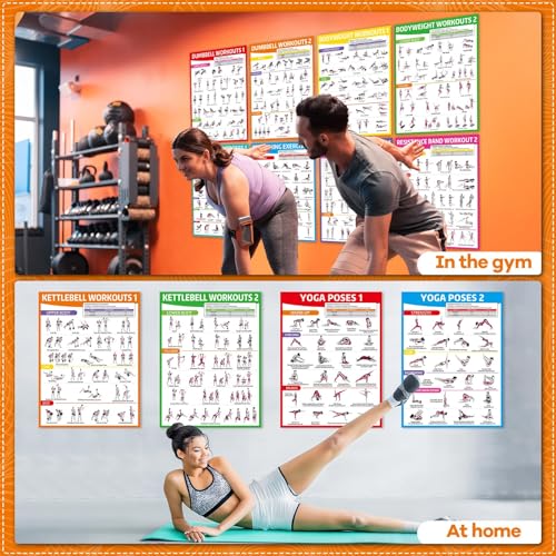 12PCS Colorful Workout Posters Set - Home Gym Exercise Charts