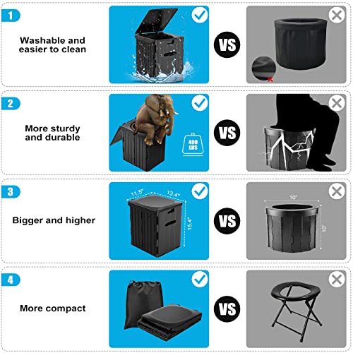 PAHTTO Black XL Portable Camping Toilet Foldable with Phone Shelf & Paper Holder