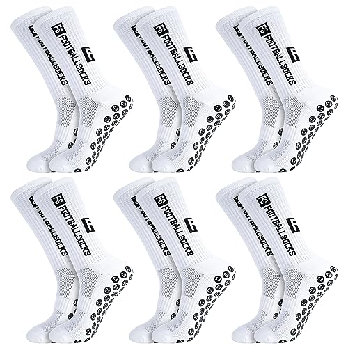 Men Women Soccer Grip Socks - Non-Slip Athletic Performance 6 Pairs