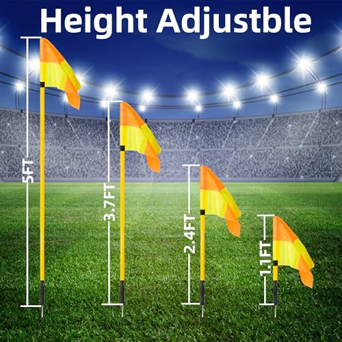 Soccer Corner Flags Set of 4 - Adjustable Height 5FT Training Poles