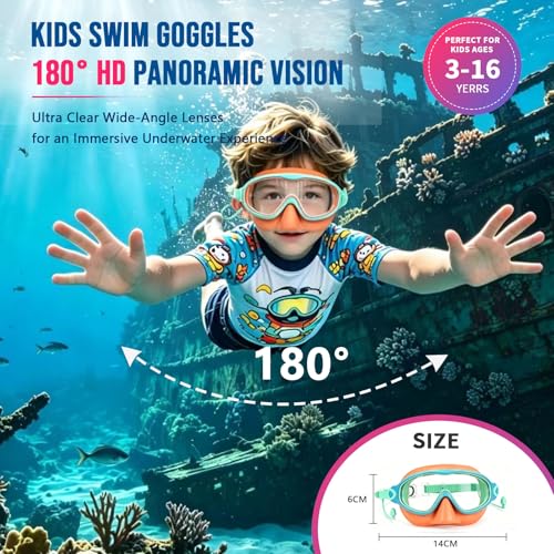 Kids Swim Goggles with Anti-Fog & Nose Cover - NIESTVUA, Pink/Green & Orange/Green