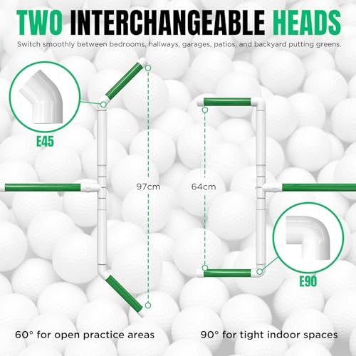 DURARANGE Portable Golf Ball Sweeper with Interchangeable Heads, Self-Standing Tool