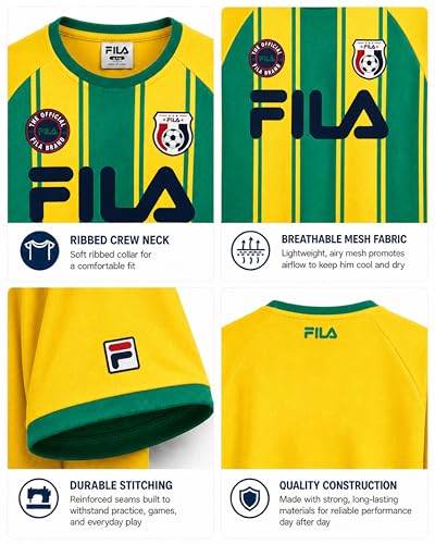 Boys Soccer Jersey Shirt - Athletic Mesh Tee, Size 18-20, Yellow Brazil