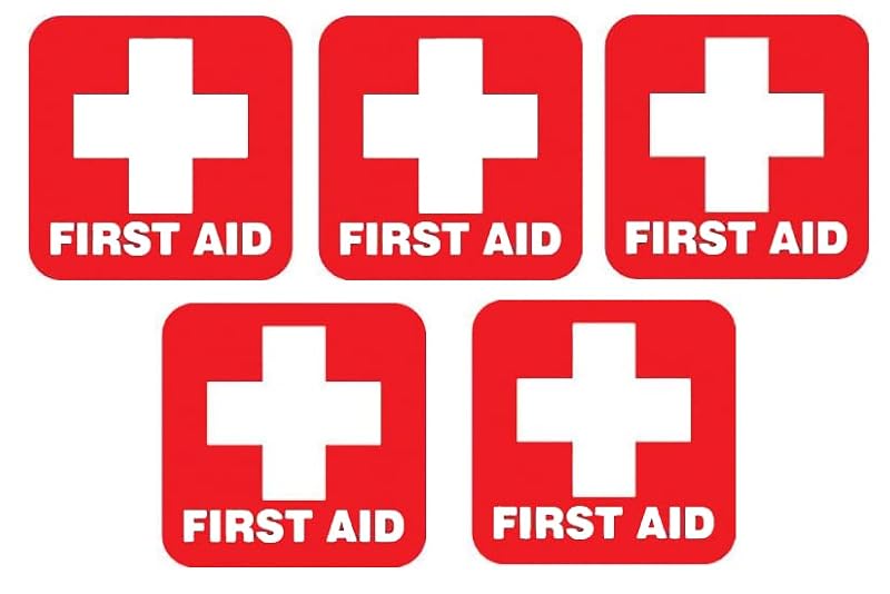 First Aid Vinyl Decal Stickers - Pack of 5, Weather-Resistant
