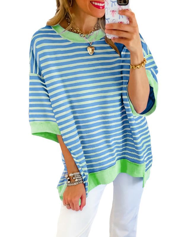 Oversized Striped Sweatshirt - Sky Blue Stripe, Medium