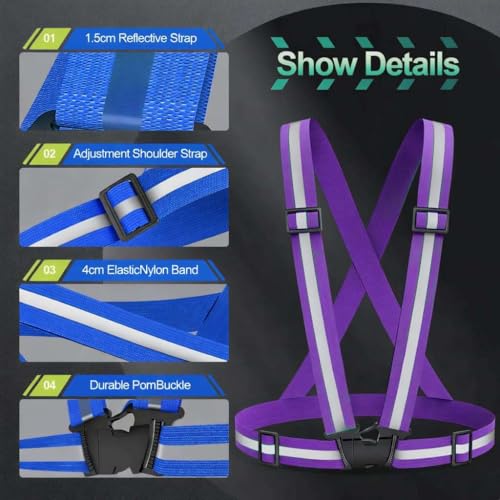 High Visibility Reflective Running Vest - 2 Packs Blue & Purple