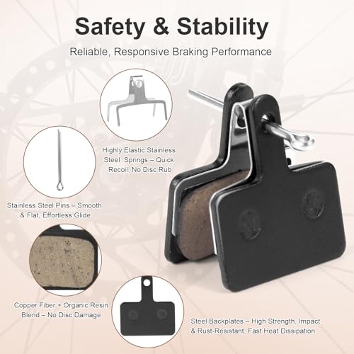 Semi-Metallic Bicycle Disc Brake Pads - 2 Pairs, Quiet MTB Brakes