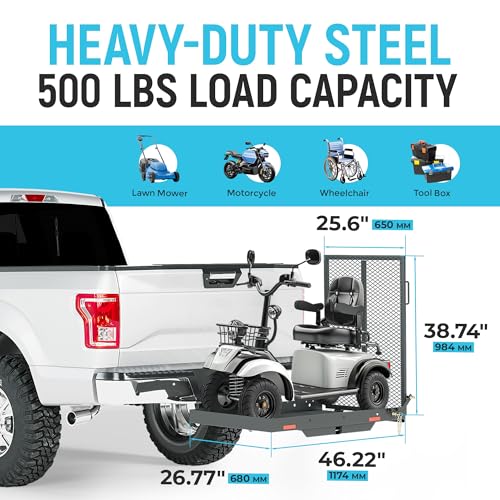 Hitch Cargo Carrier with Ramp - 500 Lbs Capacity, Foldable Design