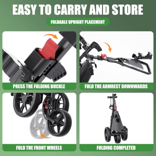 Golf Push Cart with Brake, Adjustable Handle & Cooler Bag