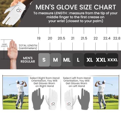 Golf Gloves for Men - 6 Pack, Left Hand, White, Large - All Weather Grip