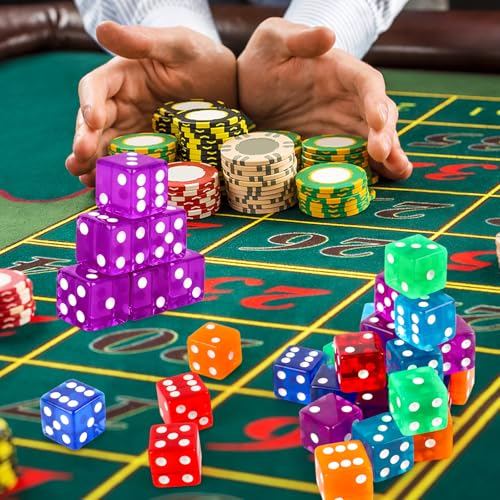 36 Piece Casino Dice Set - 19mm Acrylic Colored Dice (Red, Blue, Purple, Green, Orange)