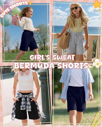 Girls' Bermuda Shorts 3 Pack - Black, Gray, Navy Blue (11-12 Years)