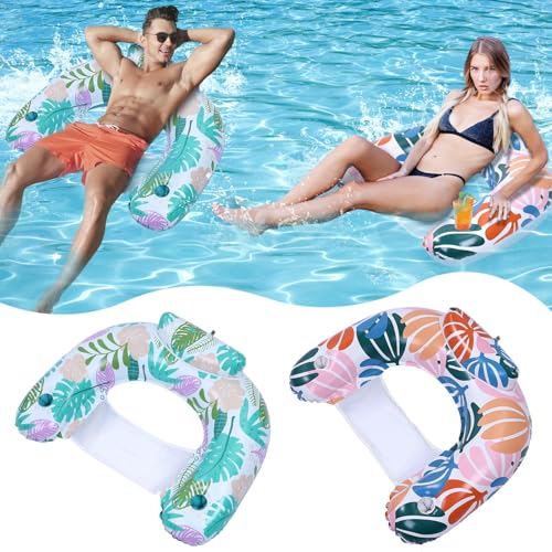 Inflatable Pool Float Chairs Pack of 2 with Cup Holders for Adults, Water Lounge & Hammock for Pool & Beach