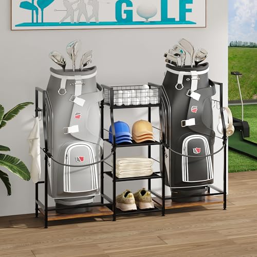 Golf Bag Storage Organizer - Holds 2 Golf Bags & Accessories