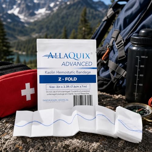 AllaQuix Kaolin Hemostatic Gauze 3in x 3.3ft, Quick Clotting Wound Dressing, 1 Pack