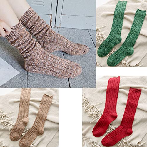 3 Pairs Women's Winter Wool Knee High Boot Socks - Beige/Blue/Grey
