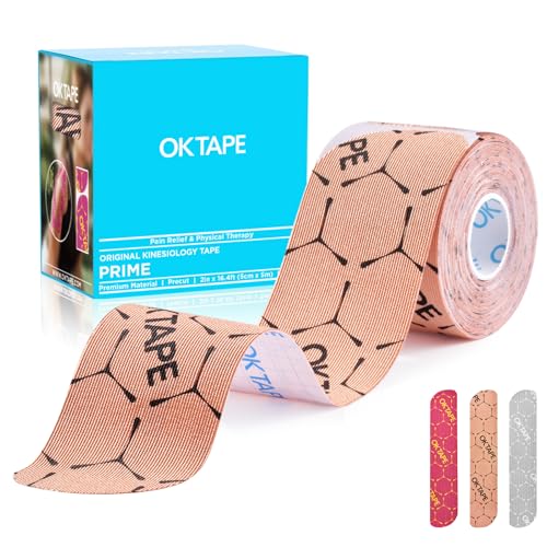 OK TAPE Synthetic Precut Kinesiology Tape 2in x 16.4ft Beige 20PCS Water-Resistant Support