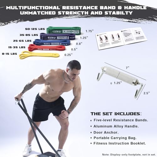 GEKU FIT Resistance Bands Set with Aluminum Alloy Handles - Full-Body Workout, 5 Natural Latex Bands, Portable Gym Equipment