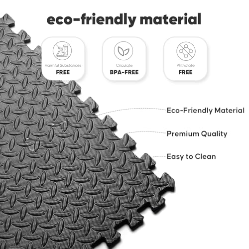 Interlocking Foam Exercise Mat - 16 Pack, 64 sqft, Black