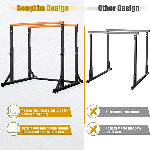 Heavy Duty Dip Station - Adjustable Parallel Bars, 800lbs Capacity, 7 Height Levels - Orange