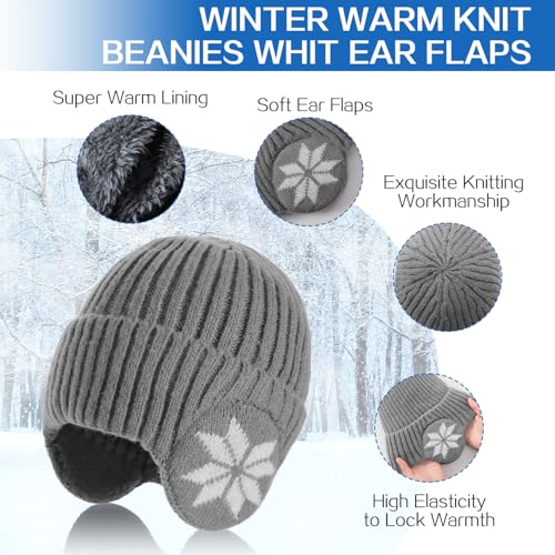 Men's Winter Beanie Hat and Scarf Set - Fleece Earflap Grey