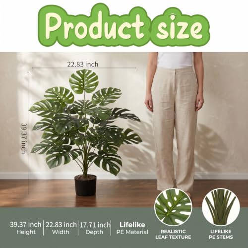 40-Inch Artificial Potted Monstera Tree - Lifelike Indoor Outdoor Floor Plant