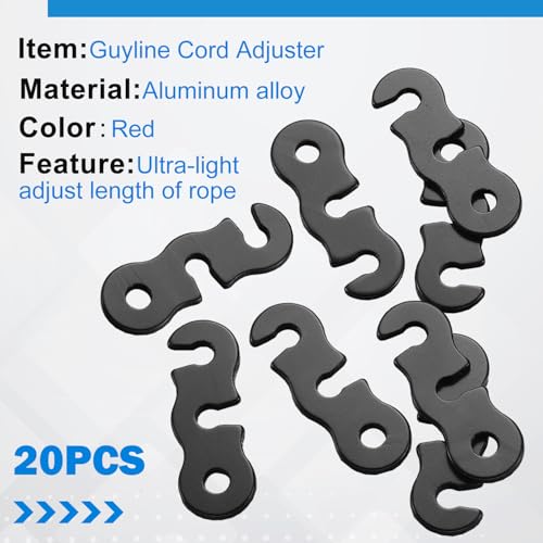 Aluminum Paracord Guyline Tensioners - 20 Pack, Black