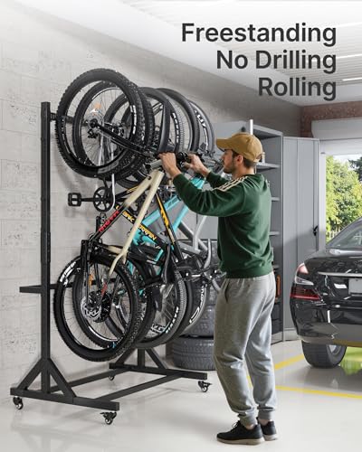 Freestanding Bike Storage Rack for 5 Bikes - Heavy Duty with Wheels