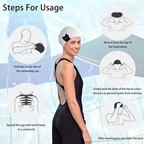 Silicone Swim Caps for Women - 2 Pack Cartoon Pattern, Waterproof & Non-Slip