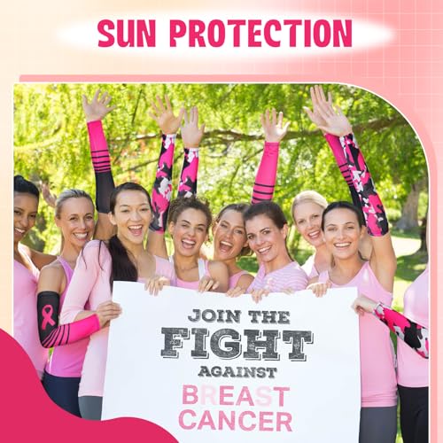 Breast Cancer Awareness Arm Sleeves - 2 Pairs Pink Ribbon