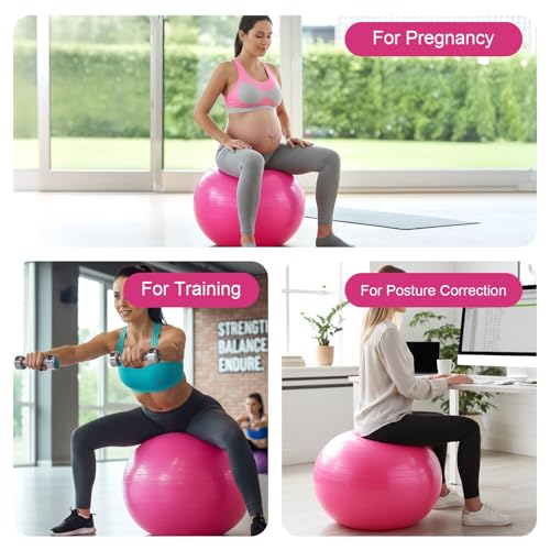 Kifmurase 25-Inch Pink Anti-Burst Yoga Ball 2-Pack for Pilates, Pregnancy & Therapy