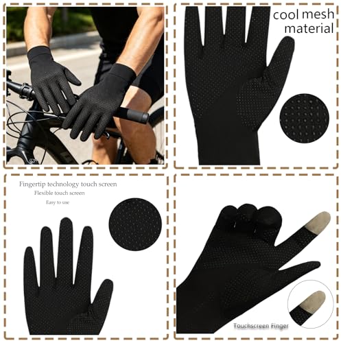 Men's Summer Cycling Gloves - Full Finger Sun Protection - Black