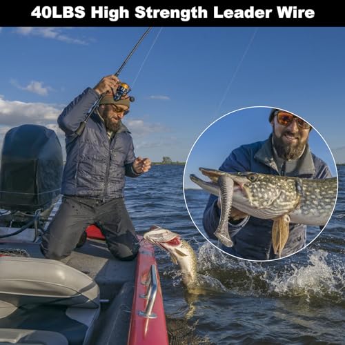 50Pcs Stainless Steel Fishing Wire Leaders with Swivels & Snaps - Black