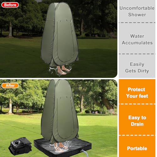 Foldable Portable Shower Pan 41x41 Inches with Drain & Mesh Bag for Camping RV Outdoor
