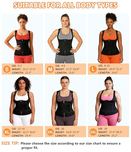 Sweat Vest for Women - Sauna Waist Trainer with Zipper, Black, Large