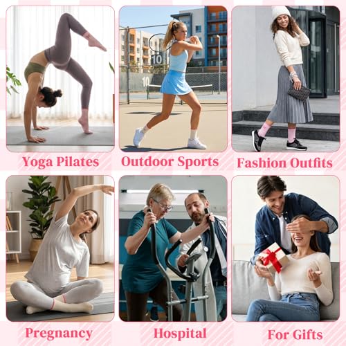 Cute Pilates Socks with Grips for Women - 4 Pairs Pink Yellow Bow