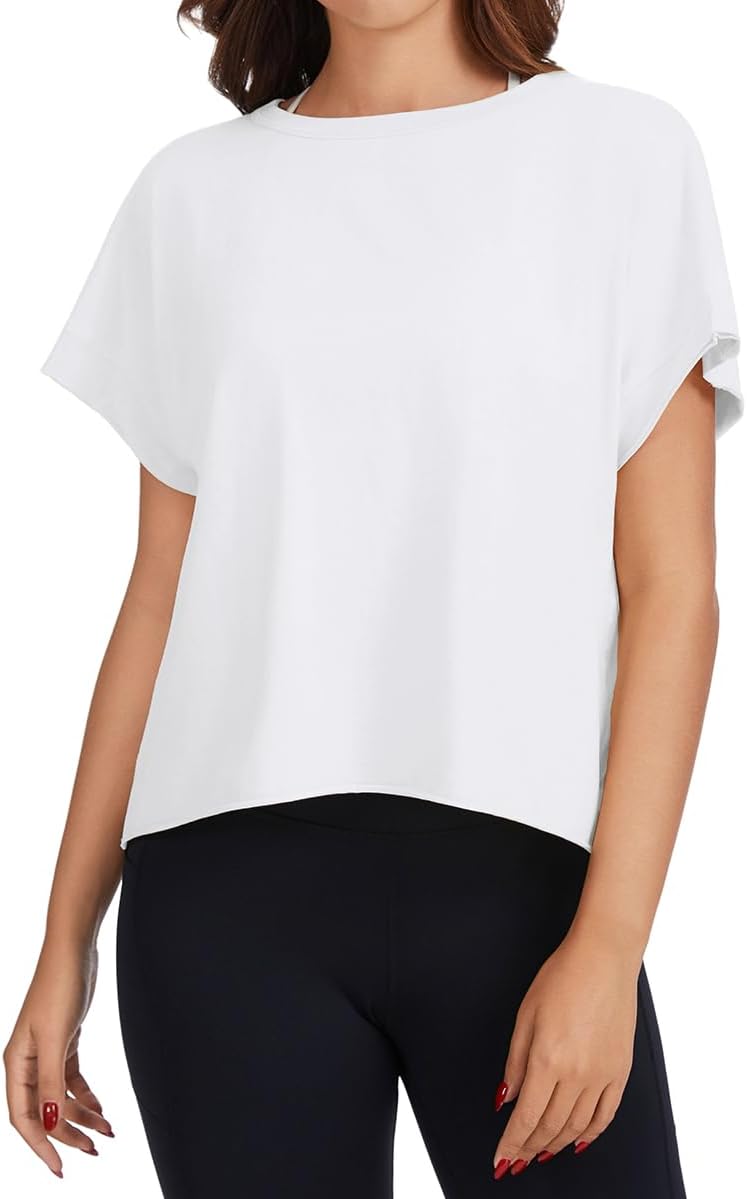 Skiennix Women's Open Back Workout Shirt - Cotton Short Sleeve Crop Top for Yoga | Stylish & Comfortable