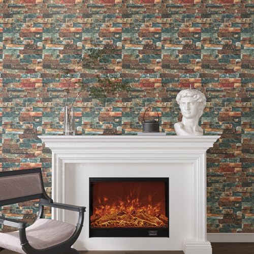 VaryPaper Retro Brick Wallpaper Peel and Stick Textured Stone Wallpaper Faux Brick Contact Paper for Walls Removable Self Adhesive Brick Vinyl Wall Paper for Bedroom Chimney Fireplace 15.7''x78.7''