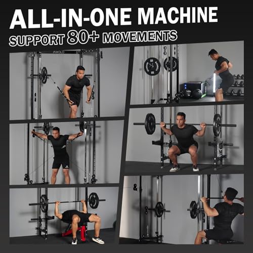 Folding Squat Rack with Cable Crossover & LAT Pull Down - Black