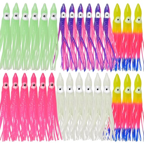 JSHANMEI 30pcs Mixed Color Soft Plastic Octopus Lures 2.75in Saltwater Fishing Baits